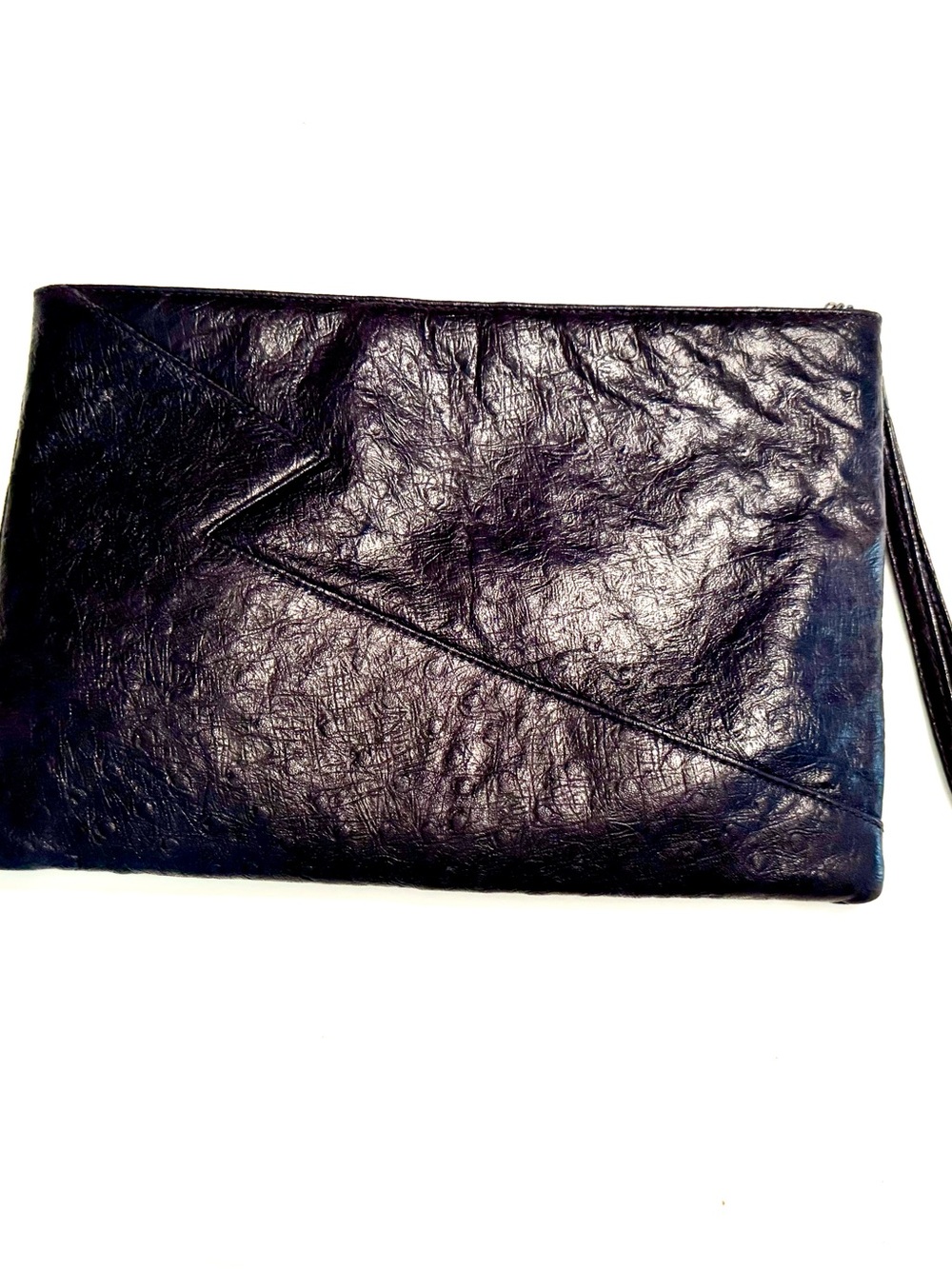 Glossy Black Envelope Wristlet Clutch with Strap from Ruth Saltz
